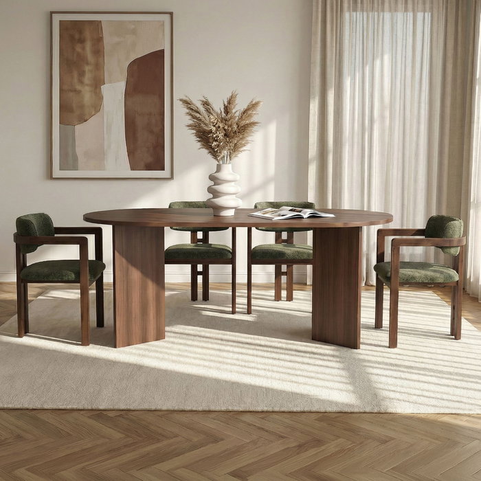 Nordure Meridia 4 - Juego de mesa y sillas de comedor de 5 piezas, Nogal Milano, Nogal Oscuro y Verde